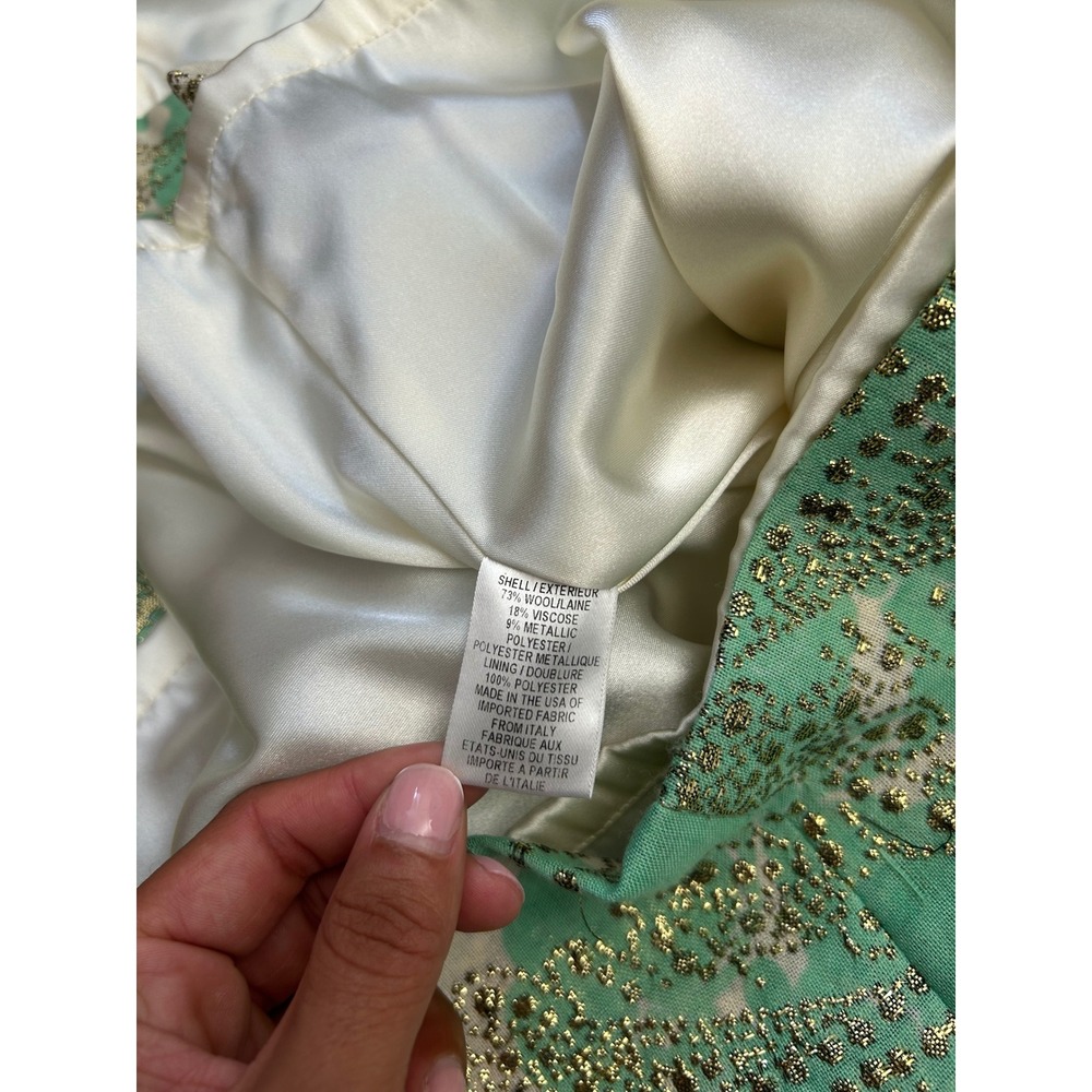 Vtg Milly New York Strapless Metallic Floral Brocade Cocktail Dress Green Gold 0 - Picture 6 of 9